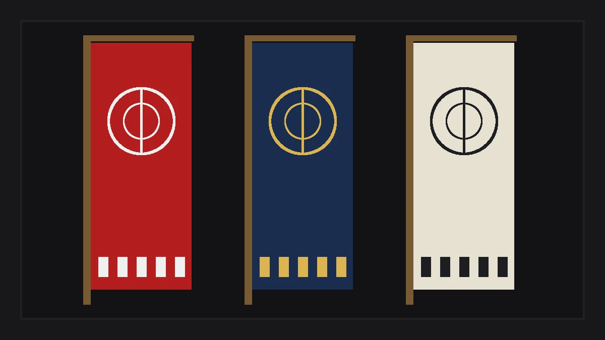 Samurai kamon heraldry banners showing clan identification emblems